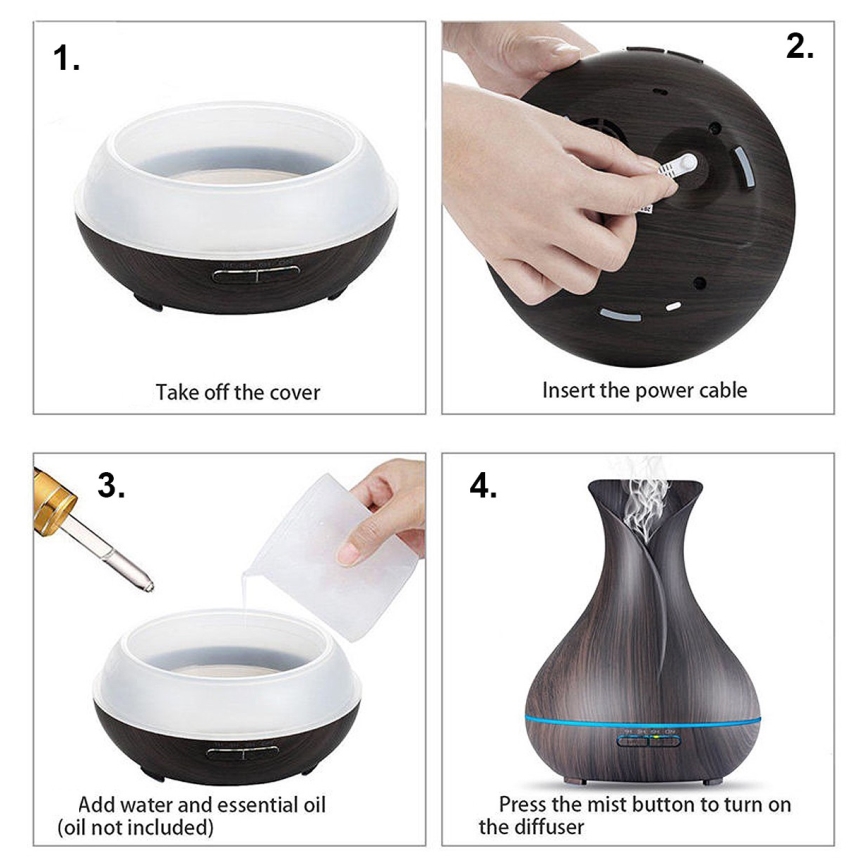 Humidificador e ionizador de aire LED RGB 400 ml