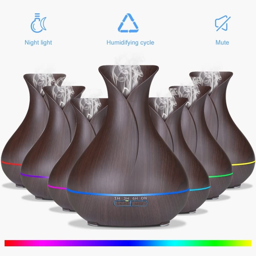 Humidificador e ionizador de aire LED RGB 400 ml