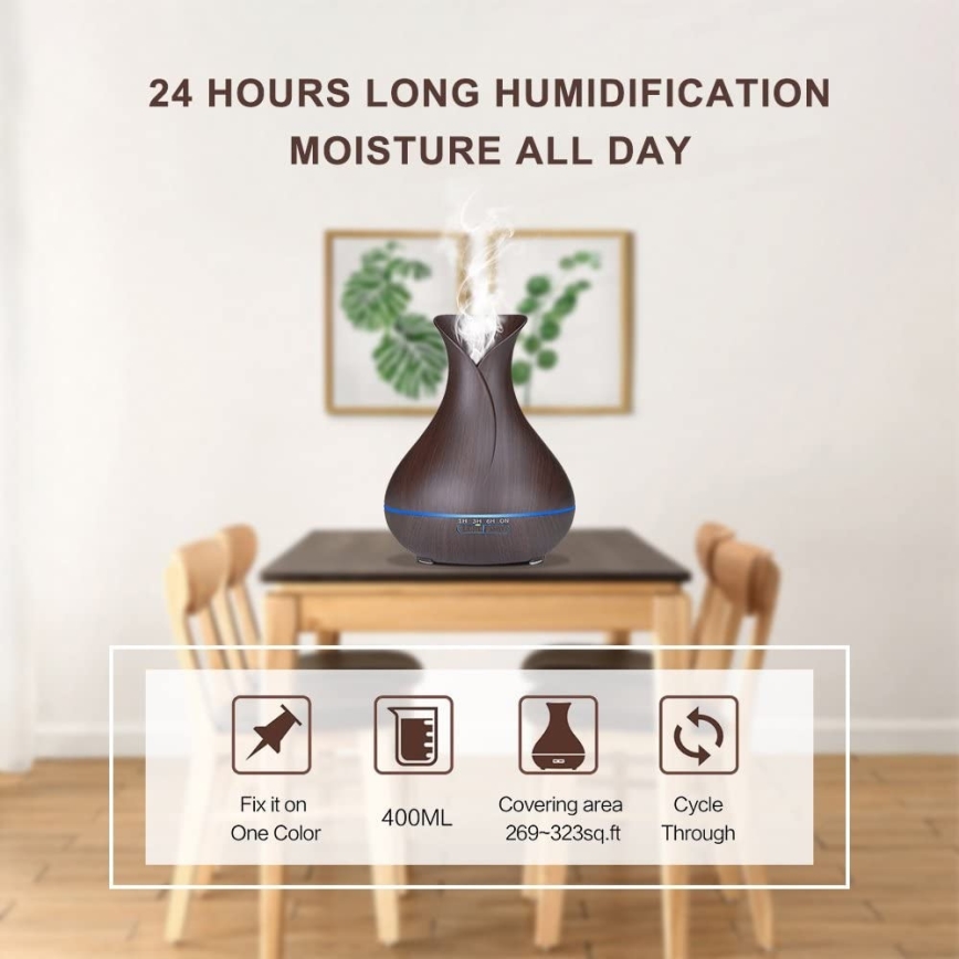 Humidificador e ionizador de aire LED RGB 400 ml
