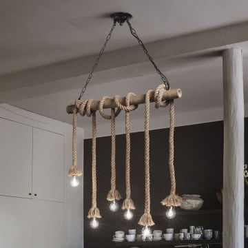 Ideal Lux - Lámpara colgante CANAPA 6xE27/15W/230V marrón