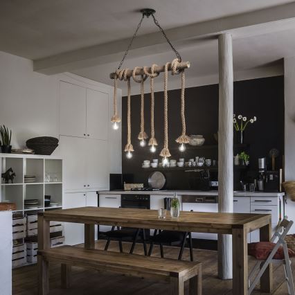 Ideal Lux - Lámpara colgante CANAPA 6xE27/15W/230V marrón