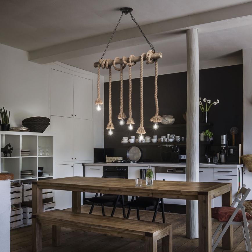 Ideal Lux - Lámpara colgante CANAPA 6xE27/15W/230V marrón