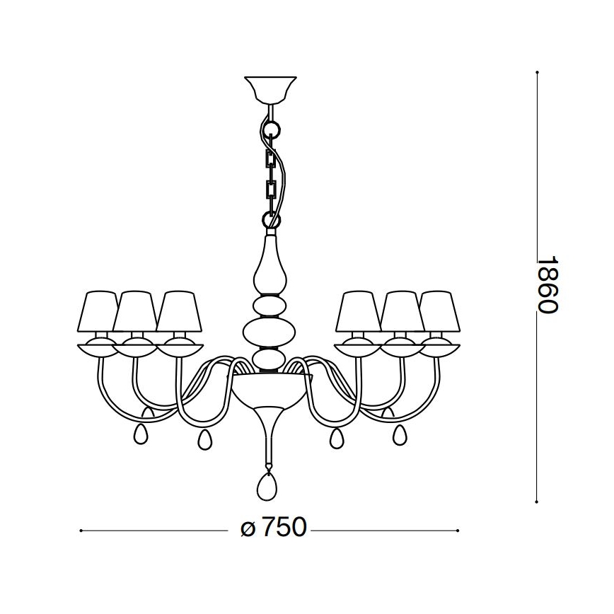Ideal Lux - Lámpara colgante con cadena BLANCHE 6xE14/40W/230V diá. 75 cm blanco