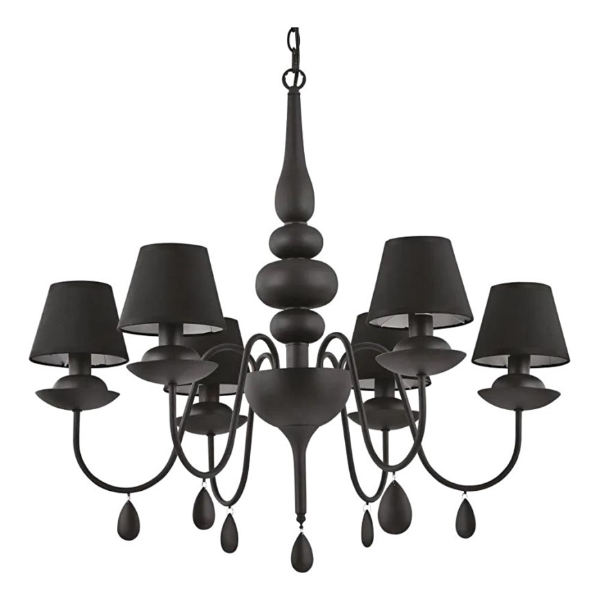 Ideal Lux - Lámpara colgante con cadena BLANCHE 6xE14/4W/230V diá. 75 cm negro