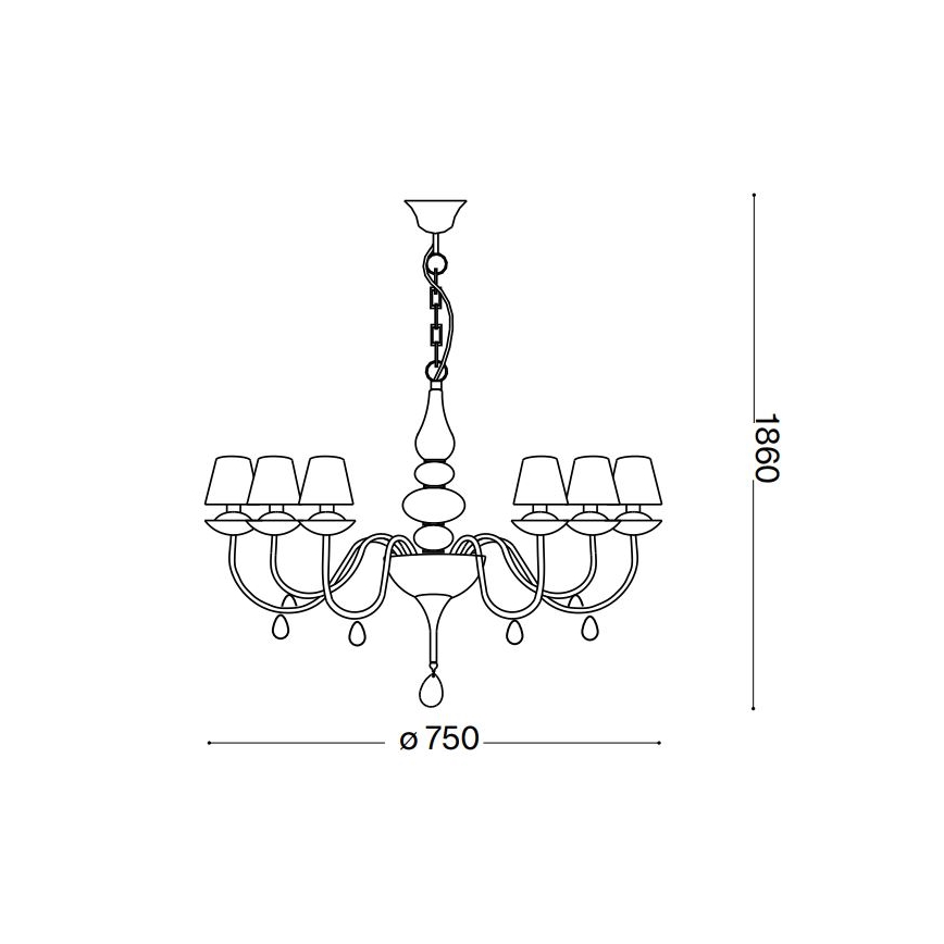 Ideal Lux - Lámpara colgante con cadena BLANCHE 6xE14/4W/230V diá. 75 cm negro