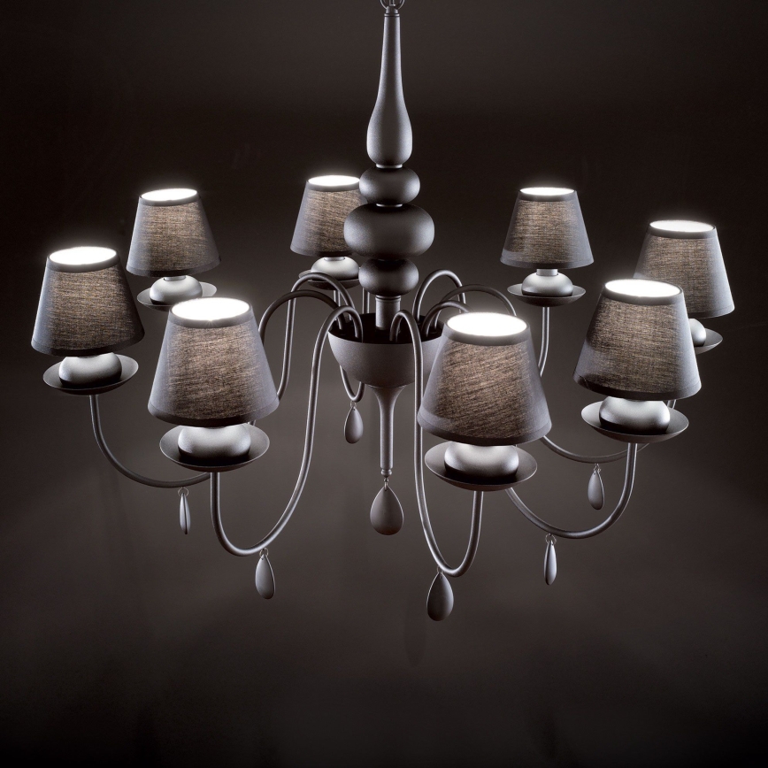 Ideal Lux - Lámpara colgante con cadena BLANCHE 8xE14/40W/230V diá. 92 cm negro