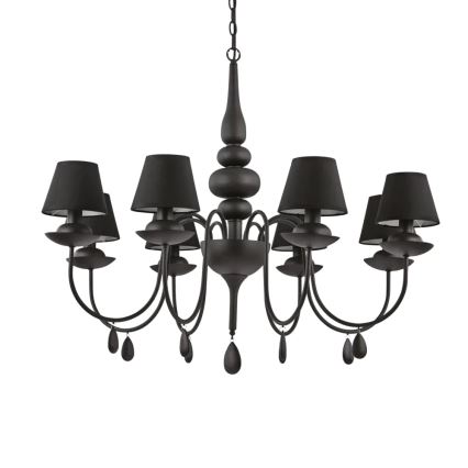 Ideal Lux - Lámpara colgante con cadena BLANCHE 8xE14/40W/230V diá. 92 cm negro