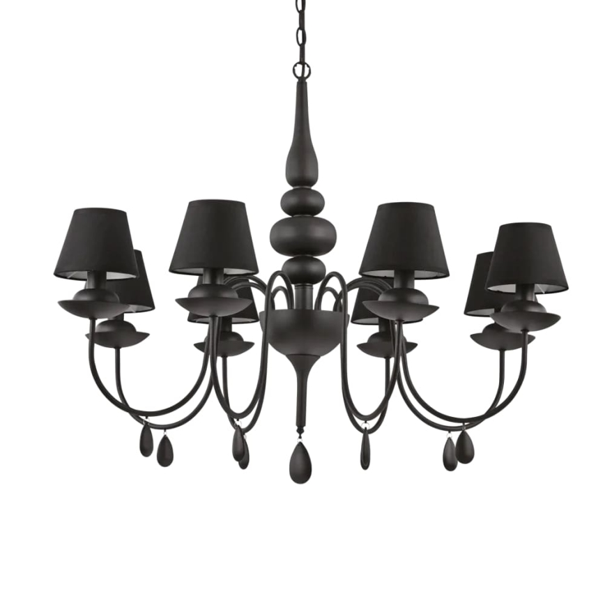 Ideal Lux - Lámpara colgante con cadena BLANCHE 8xE14/40W/230V diá. 92 cm negro
