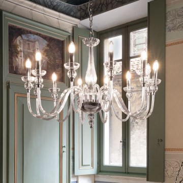 Ideal Lux - Lámpara colgante con cadena DOGE 12xE14/40W/230V diá. 91 cm cromo brillante