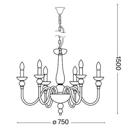 Ideal Lux - Lámpara colgante con cadena DOGE 6xE14/40W/230V diá. 75 cm cromo brillante