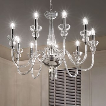 Ideal Lux - Lámpara colgante con cadena DOGE 9xE14/40W/230V diá. 75 cm cromo brillante