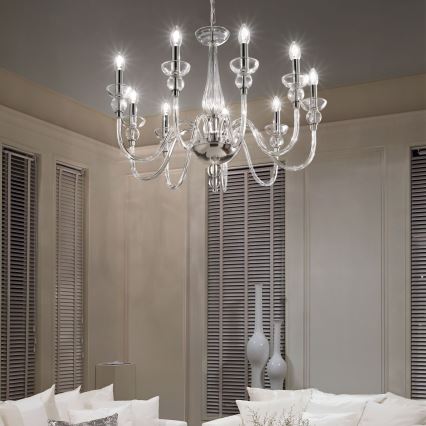 Ideal Lux - Lámpara colgante con cadena DOGE 9xE14/40W/230V diá. 75 cm cromo brillante