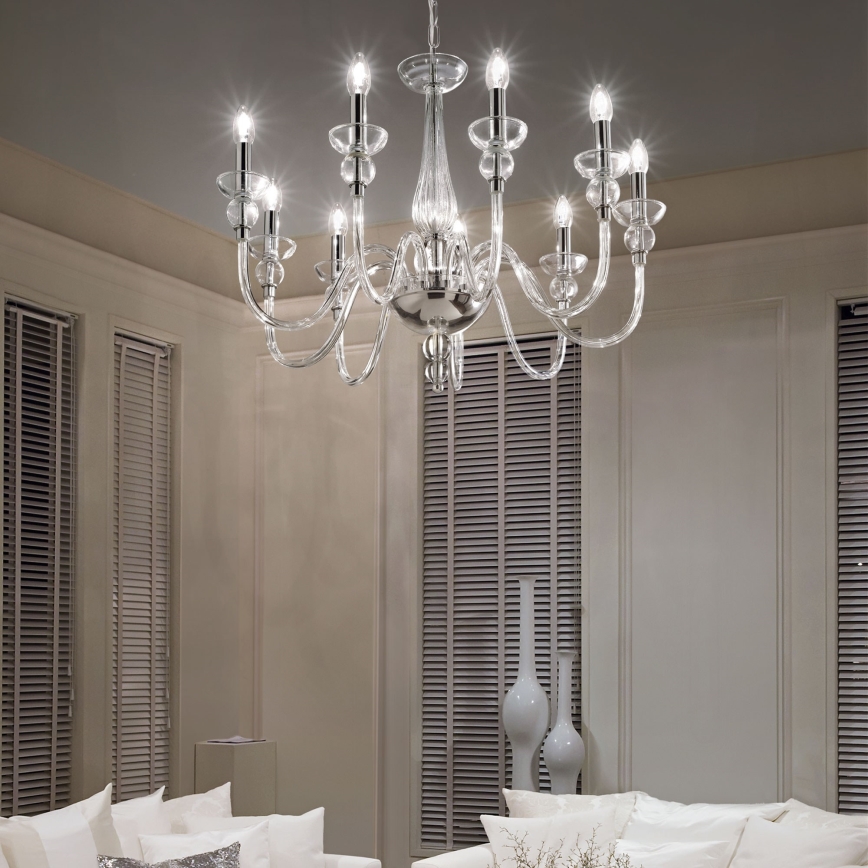 Ideal Lux - Lámpara colgante con cadena DOGE 9xE14/40W/230V diá. 75 cm cromo brillante