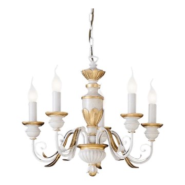 Ideal Lux - Lámpara colgante con cadena FIRENZE 5xE14/40W/230V diá. 55 cm blanco/dorado