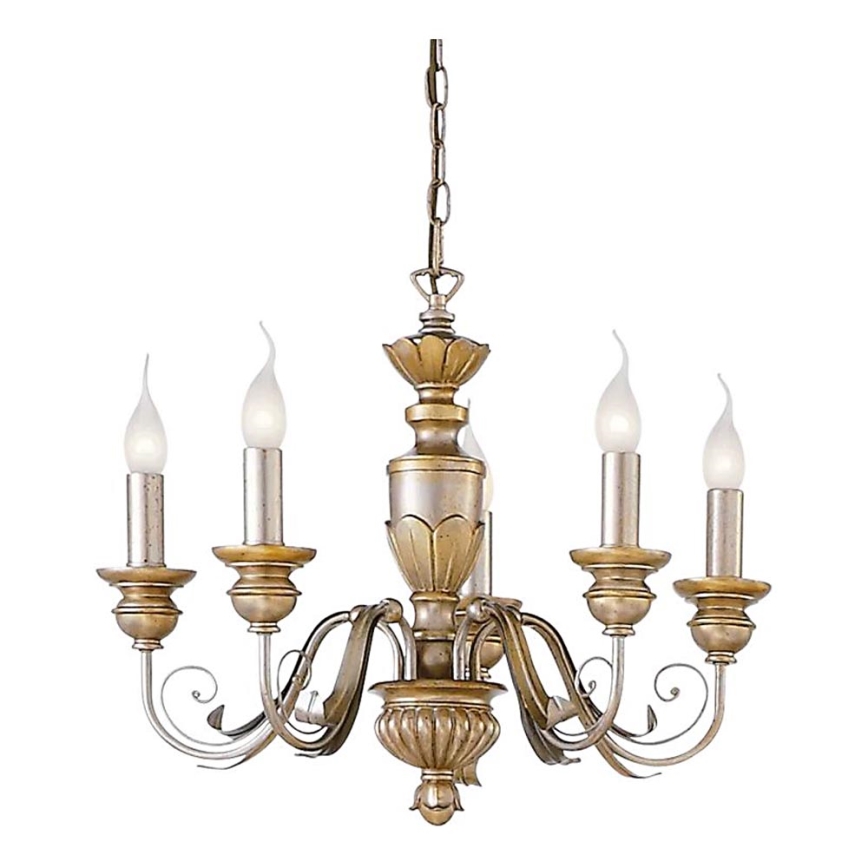 Ideal Lux - Lámpara colgante con cadena FIRENZE 5xE14/40W/230V diá. 55 cm dorado