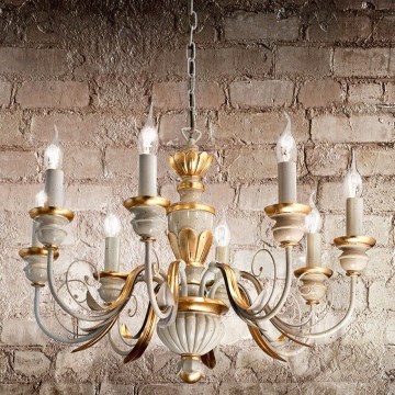Ideal Lux - Lámpara colgante con cadena FIRENZE 8xE14/40W/230V diá. 64 cm blanco/dorado