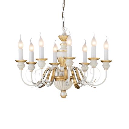 Ideal Lux - Lámpara colgante con cadena FIRENZE 8xE14/40W/230V diá. 64 cm blanco/dorado