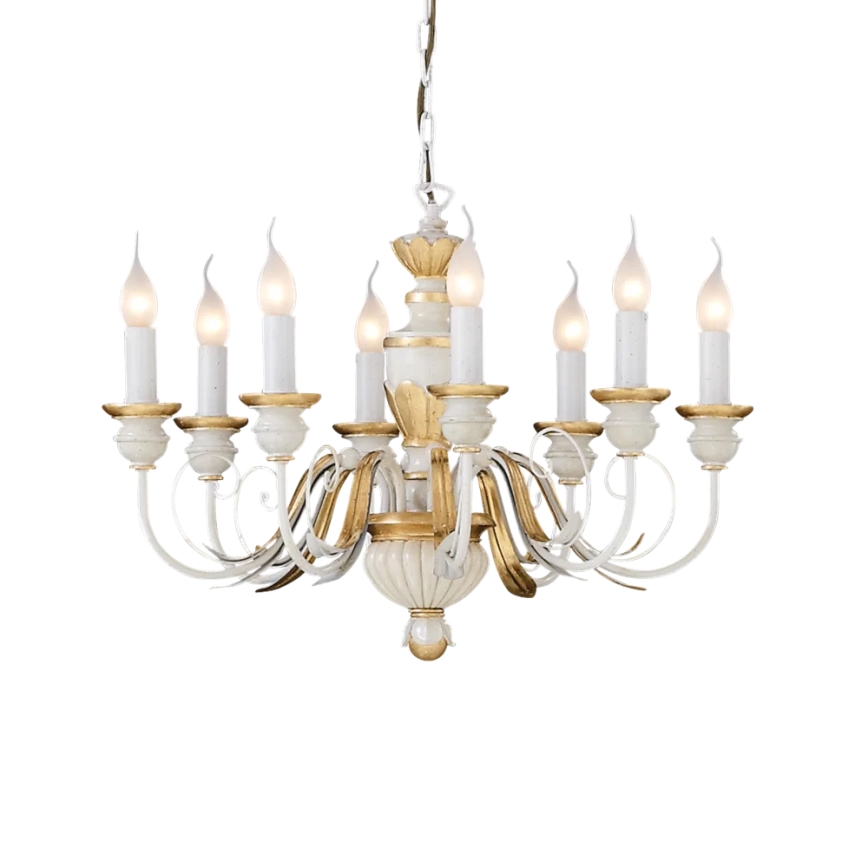 Ideal Lux - Lámpara colgante con cadena FIRENZE 8xE14/40W/230V diá. 64 cm blanco/dorado
