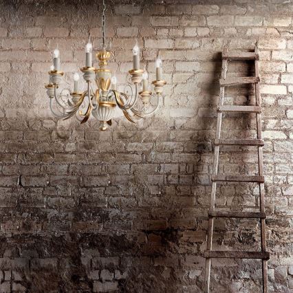 Ideal Lux - Lámpara colgante con cadena FIRENZE 8xE14/40W/230V diá. 64 cm blanco/dorado