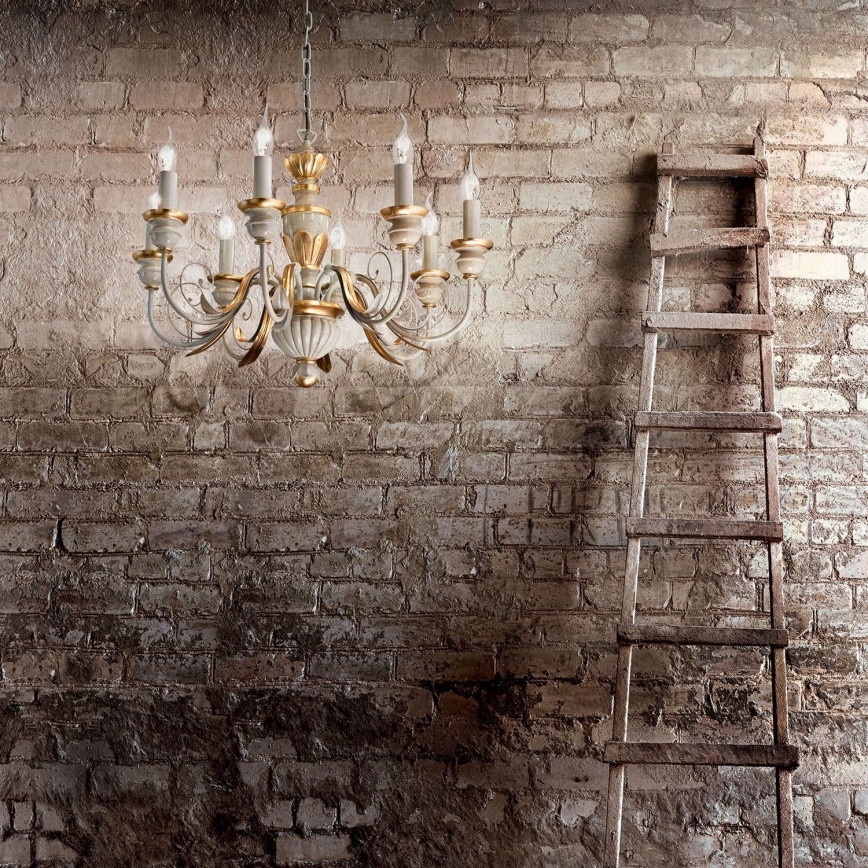 Ideal Lux - Lámpara colgante con cadena FIRENZE 8xE14/40W/230V diá. 64 cm blanco/dorado