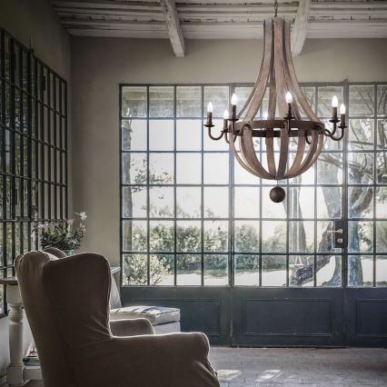 Ideal Lux - Lámpara colgante con cadena MILLENNIUM 8xE14/40W/230V diá. 92 cm abedul/marrón