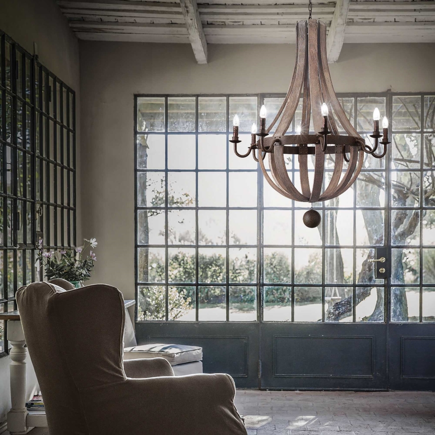 Ideal Lux - Lámpara colgante con cadena MILLENNIUM 8xE14/40W/230V diá. 92 cm abedul/marrón