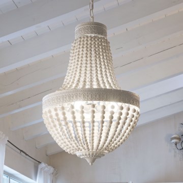 Ideal Lux - Lámpara colgante con cadena MONET 5xE14/40W/230V diá. 40 cm Cáñamo/blanco