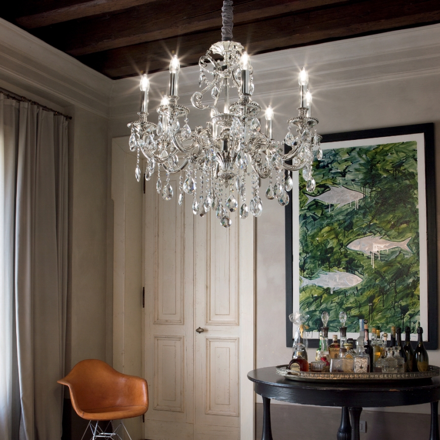 Ideal Lux - Lámpara colgante de cristal GIOCONDA 8xE14/40W/230V diá. 73 cm plata