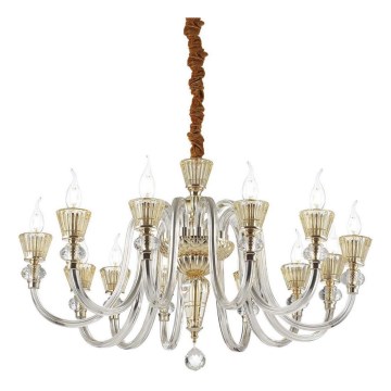 Ideal Lux - Lámpara colgante de cristal STRAUSS 12xE14/40W/230V diá. 84,5 cm latón