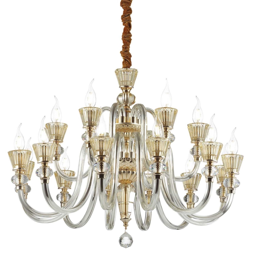 Ideal Lux - Lámpara colgante de cristal STRAUSS 18xE14/40W/230V diá. 85 cm latón