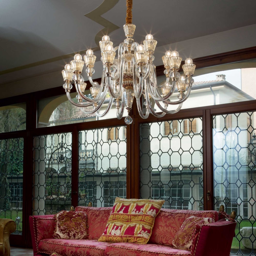 Ideal Lux - Lámpara colgante de cristal STRAUSS 18xE14/40W/230V diá. 85 cm latón