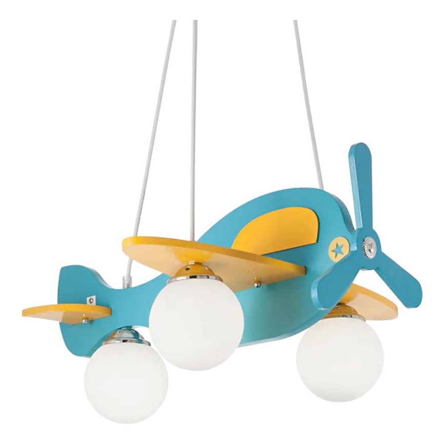 Ideal Lux - Lámpara colgante infantil AVION 3xE27/28W/230V azul