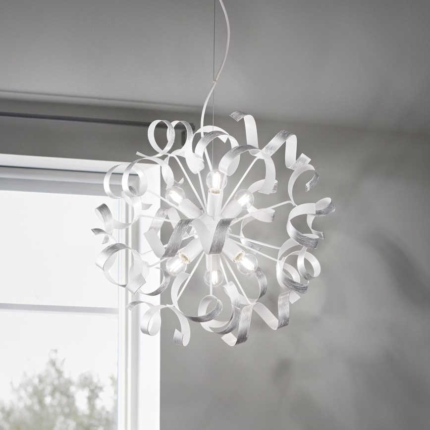 Ideal Lux - Lámpara colgante VORTEX 6xE14/40W/230V diá. 53 cm plata/pátina