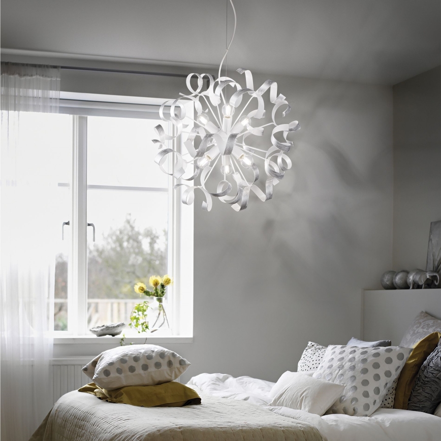 Ideal Lux - Lámpara colgante VORTEX 6xE14/40W/230V diá. 53 cm plata/pátina