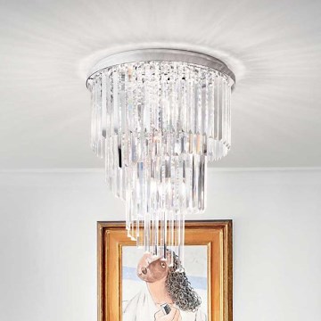 Ideal Lux - Lámpara de techo de cristal CARLTON 12xE14/40W/230V diá. 50 cm cromo brillante