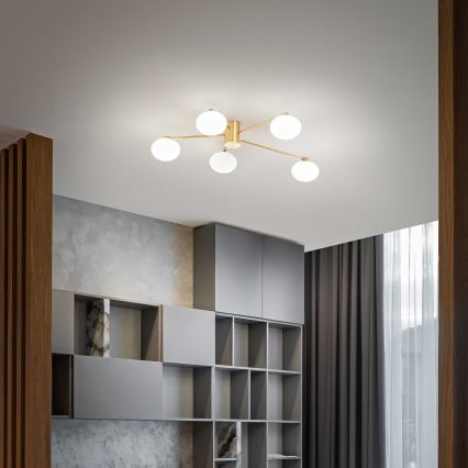 Ideal Lux - Lámpara de techo LED HERMES 5xG9/3W/230V diá. 90 cm dorado