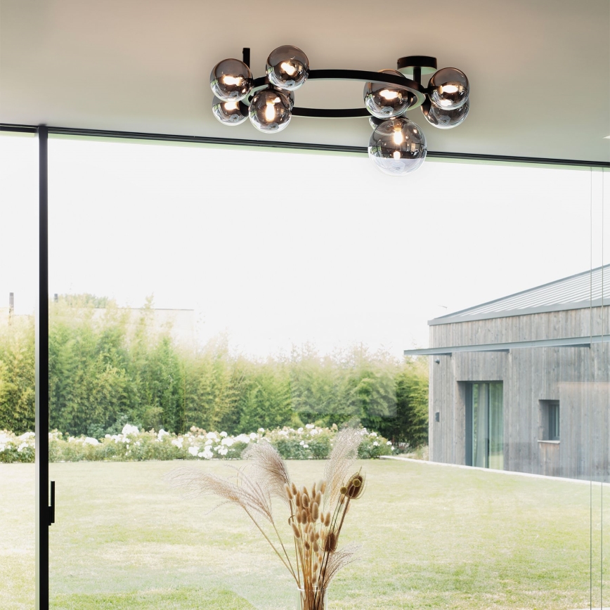 Ideal Lux - Lámpara de techo LED PERLAGE 10xG9/3W/230V diá. 70 cm negro/ahumado