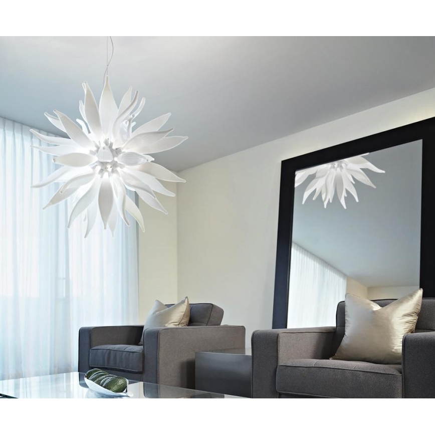 Ideal Lux - Lámpara LED colgante LEAVES 12xG9/3W/230V diá. 80 cm blanco