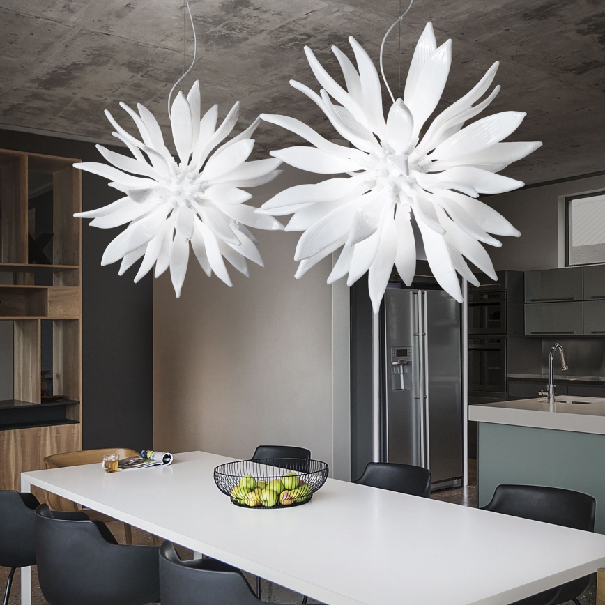 Ideal Lux - Lámpara LED colgante LEAVES 8xG9/3W/230V diá. 63 cm blanco