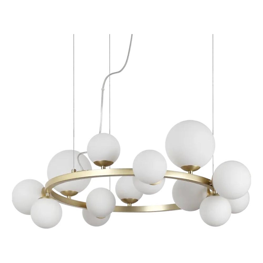 Ideal Lux - Lámpara LED colgante PERLAGE 14xG9/3W/230V diá. 85 cm dorado/blanco