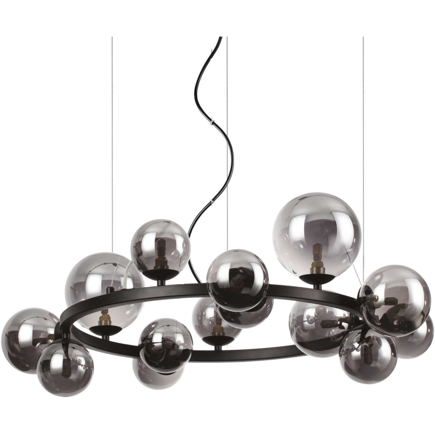 Ideal Lux - Lámpara LED colgante PERLAGE 14xG9/3W/230V diá. 85 cm negro/ahumado
