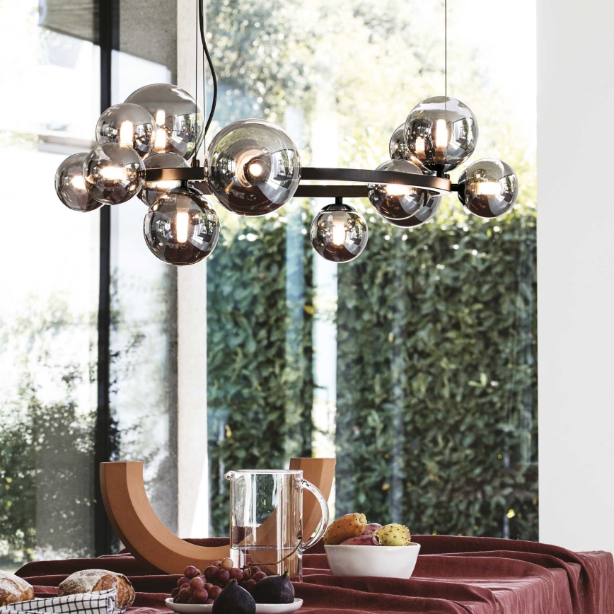 Ideal Lux - Lámpara LED colgante PERLAGE 14xG9/3W/230V diá. 85 cm negro/ahumado