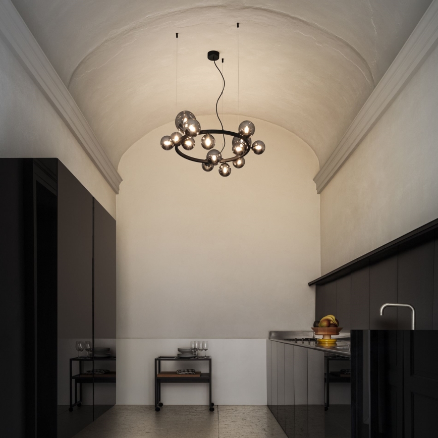Ideal Lux - Lámpara LED colgante PERLAGE 14xG9/3W/230V diá. 85 cm negro/ahumado