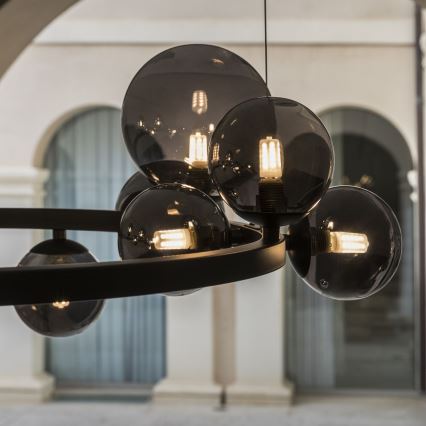 Ideal Lux - Lámpara LED colgante PERLAGE 14xG9/3W/230V diá. 85 cm negro/ahumado