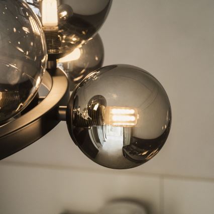 Ideal Lux - Lámpara LED colgante PERLAGE 14xG9/3W/230V diá. 85 cm negro/ahumado