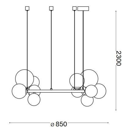 Ideal Lux - Lámpara LED colgante PERLAGE 14xG9/3W/230V diá. 85 cm negro/ahumado
