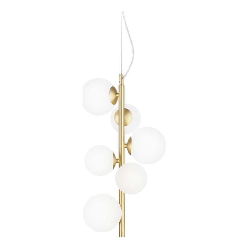 Ideal Lux - Lámpara LED colgante PERLAGE 6xG9/3W/230V diá. 26 cm dorado/blanco