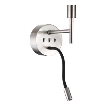 Ideal Lux - LED Lámpara flexible con soporte SET UP 1xE27/42W + LED/3W/230V CRI 90 USB cromo brillante
