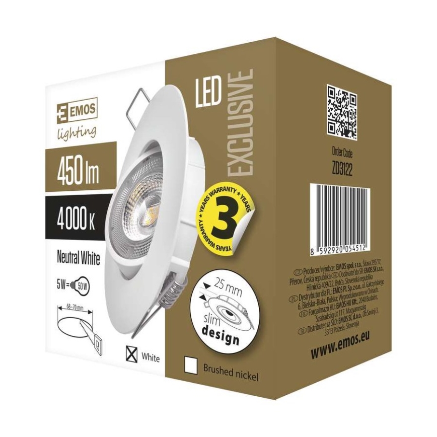 Iluminación LED empotrada de techo LED/5W/230V 4000 K blanco