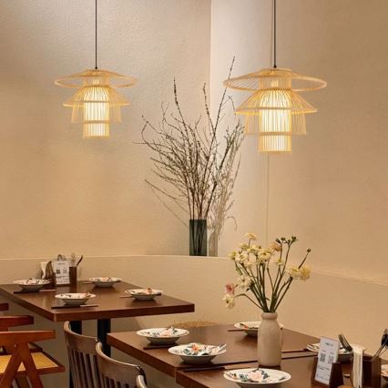 Lámpara colgante PINCHOS 1xE27/40W/230V diá. 50 cm bambú